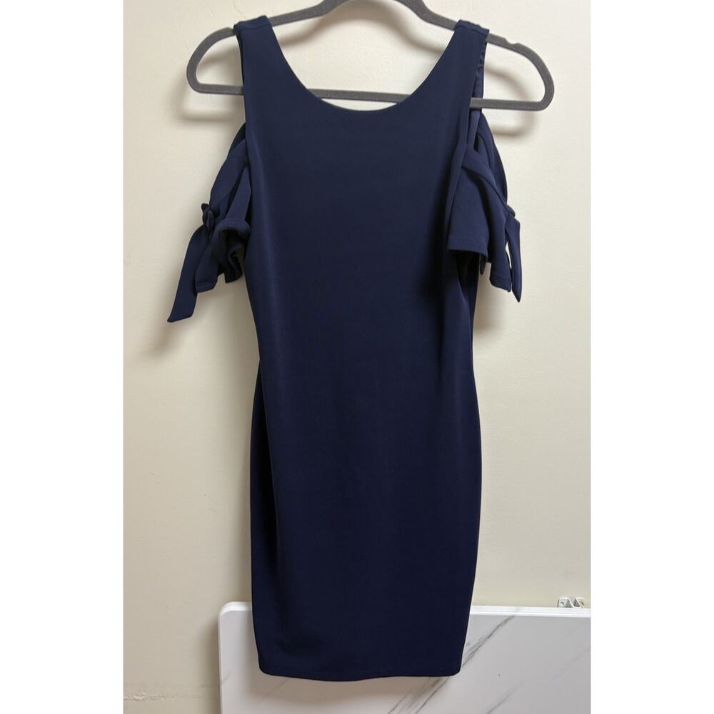 Miami Womens Navy Cold Shoulder Tie Sleeve Dress Knee Length Size S